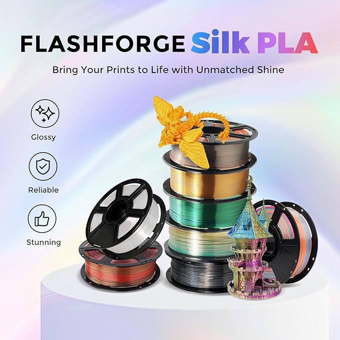 FLASHFORGE Silk Tri-Color Filament, 3D Printer Filament Color Change 1kg Spool - Image 2