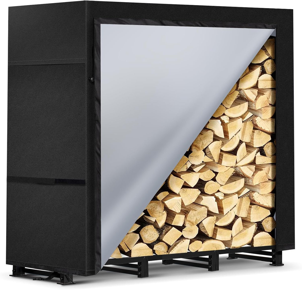4ft firewood rack outdoor with waterproof widened cover, main product view