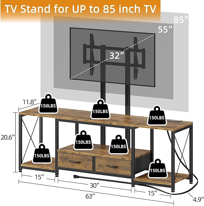 LED TV Stand with Mount and Power Outlet & Fabric Drawers - Image 2