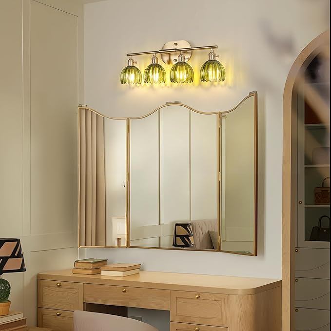 Shenmoyl Bathroom Light Fixtures, 4-Light Brass Vanity Wall Light Over Mirror - Image 2
