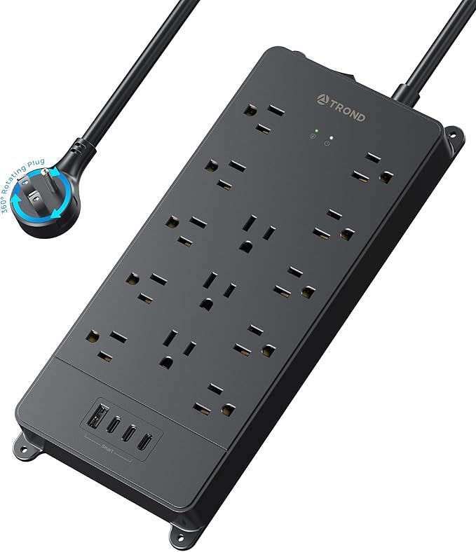 TROND 360° Rotating Flat Plug, Surge Protector Power Strip, 13AC Widely Spaced by TRONDOfficial