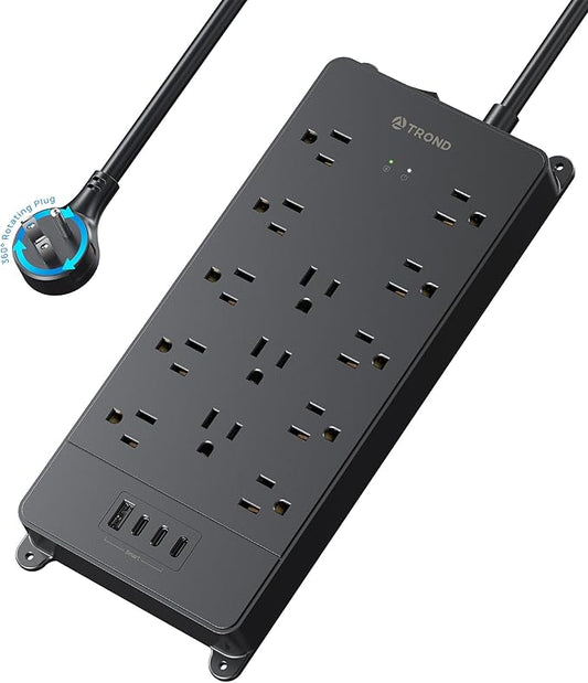 TROND 360° Rotating Flat Plug, Surge Protector Power Strip, 13AC Widely Spaced by TRONDOfficial