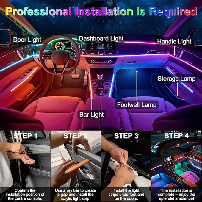 Acrylic Interior Car Ambient Lighting, Interior RGB LED Strip Kit - Image 6