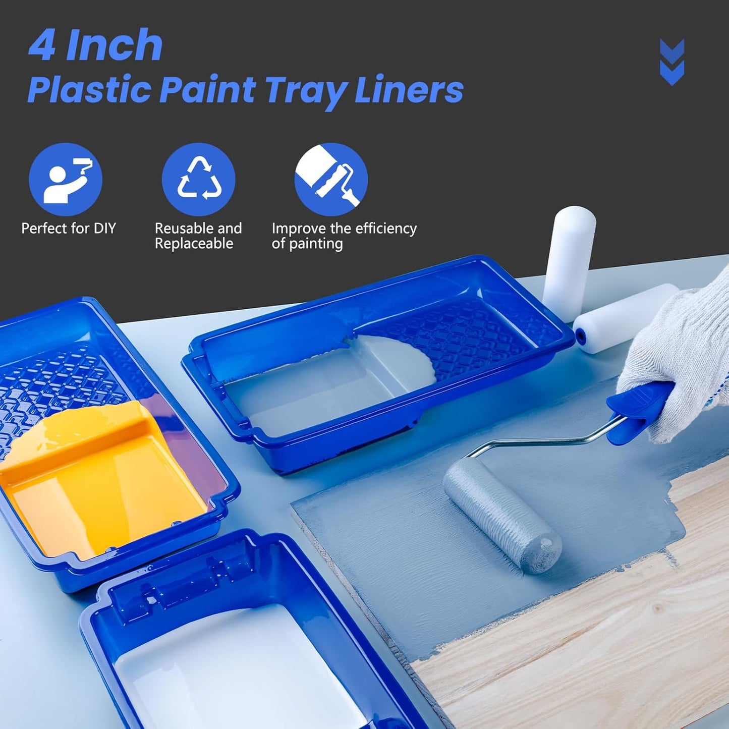 Mister Rui 4 Inch Paint Tray Liners 15-Pack, Disposable Liners Refills | Thickened Plastic Liners for 4 Inch Trays–Quick Cleanup. Ideal for Trim, Touch-Ups and Small Projects
