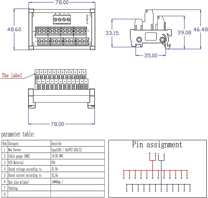 ANMBEST 2 in 12 Out Terminal Blocks Module, 25A DIN Rail and Panel Mounting - Image 5