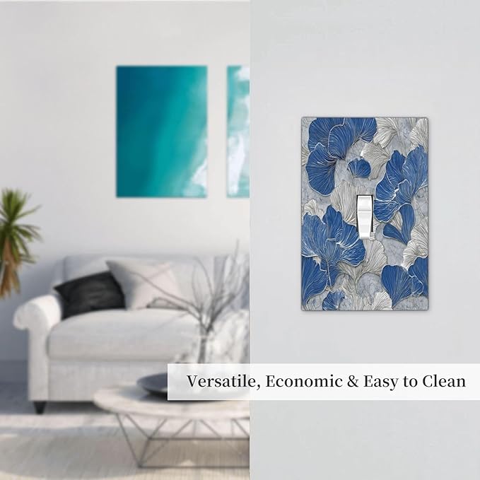 Bvtewkhz Abstract Blue Marble Plant Leaves 1 Gang Single Toggle Decorative - Image 6