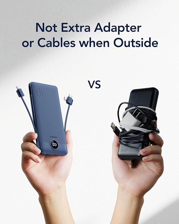VEGER Portable Charger with Built-in AC Plug and Cables, All in One 10000mAh - Image 7