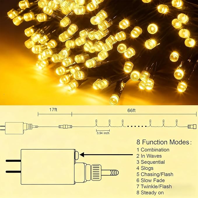 Home Lighting 66ft Christmas Decorative Mini Lights, 200 LED Green Wire Fairy - Image 3