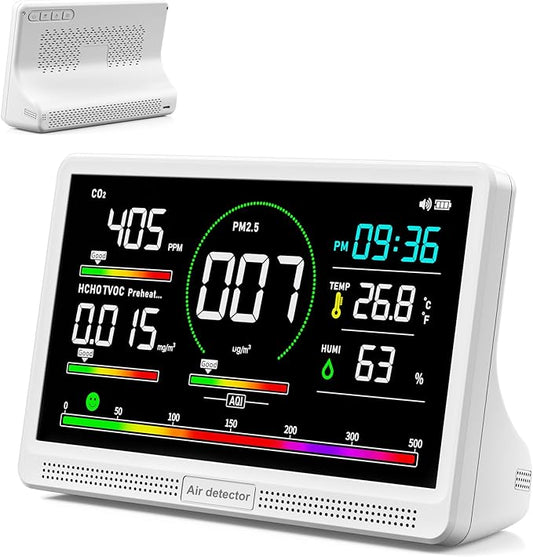 16 in 1 Air Quality Monitor Indoor 7" Display 9 AQI+7 AQI Alerts, Portable Air by Unknown