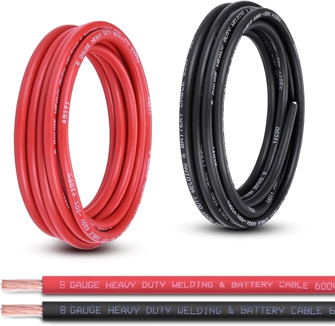 Shirbly 8 Gauge Battery Cable, 15FT Red + 15FT Black 8 AWG Pure Copper Wire by Shirbly