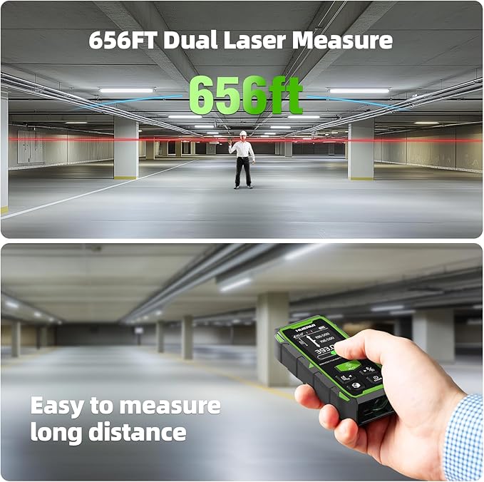 656ft/200M Dual Laser Distance Measuring Tool, Huepar Professional Rechargeable - Image 3