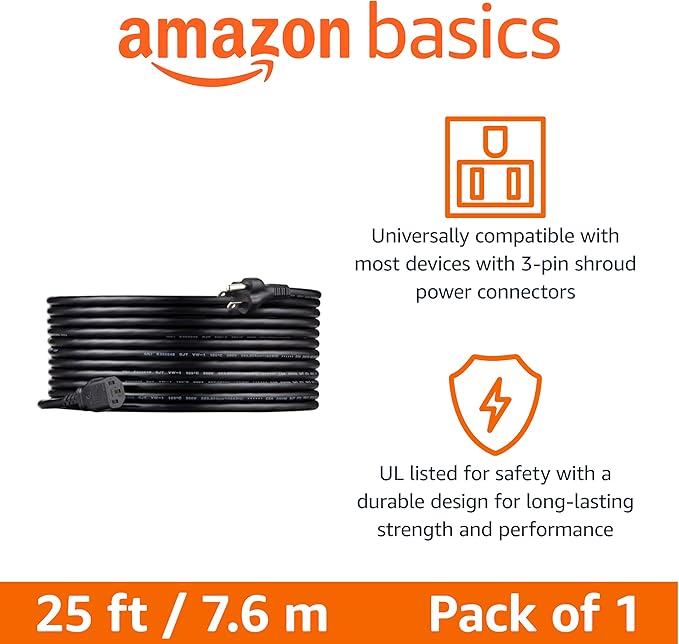 Amazon Basics PC Power Cord, 25 feet, AC Power Cord - Image 2