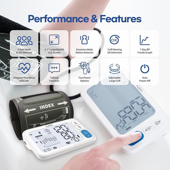HuBDIC HubiCare Bluetooth Blood Pressure Monitor, Adjustable XL Large Cuff - Image 4