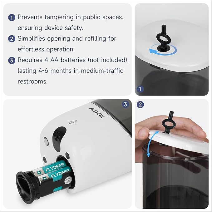 AIKE Liquid Automatic Wall Mount Soap Dispenser, Battery Operated Model AK1216 - Image 4