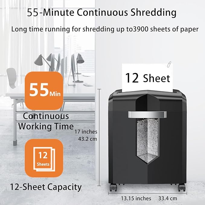 Bonsaii 12-Sheet P-4 Micro-Cut Shredder, 55-Min Continuous Use, Shreds Paper - Image 6
