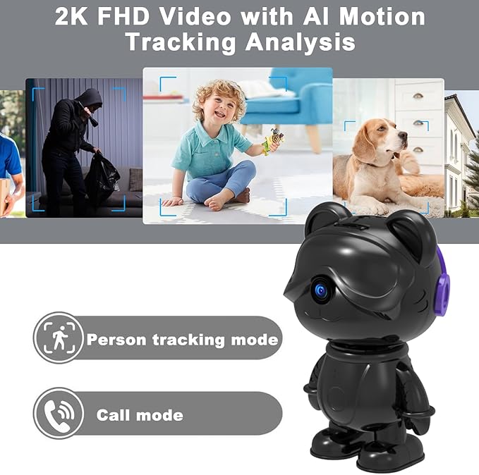 dzcctvipc Cute Bear 2K Home Security Camera – Motion Monitor, Baby Cry Detection - Image 3