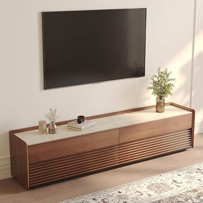 POVISON Fully-Assembled Mid Century Matte Sintered Stone TV Stand, 78.74" Wood by POVISON