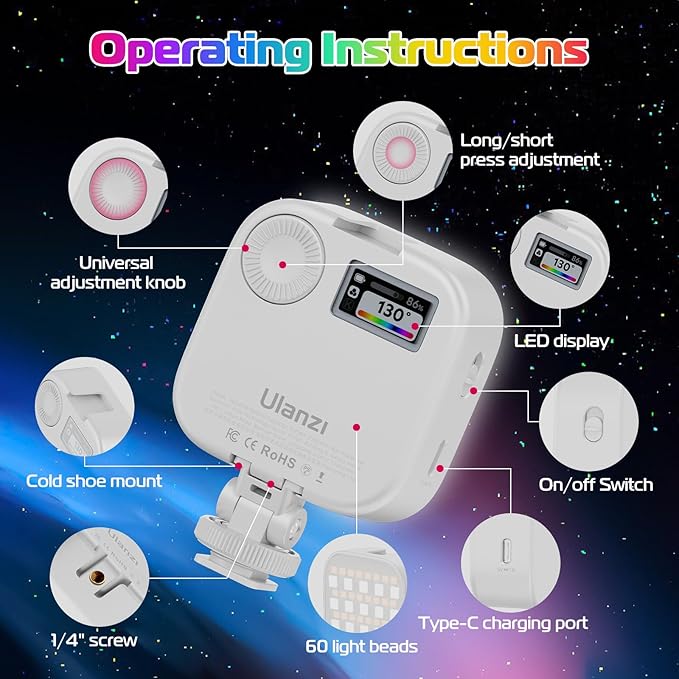 ULANZI U60 RGB Video Lights White LED Camera Light 360° Full Color Portable - Image 3