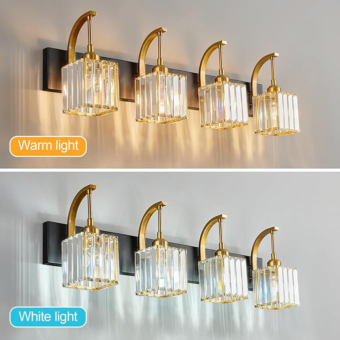 FDPBY Crystal Vanity Lights 4-Light Black Gold Bathroom Vanity Lights Modern - Image 2