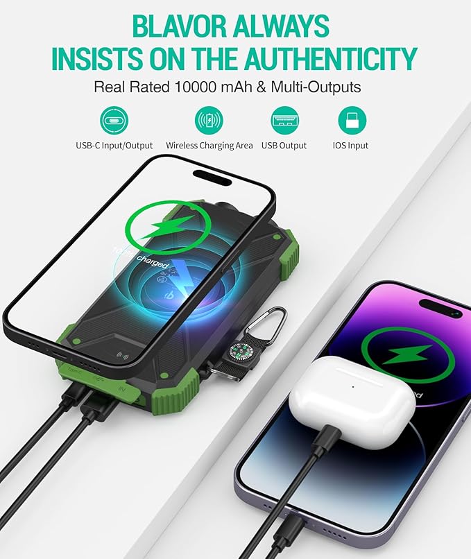 BLAVOR Solar Power Bank 10, Portable Wireless Charger, 20W Fast Charging - Image 5