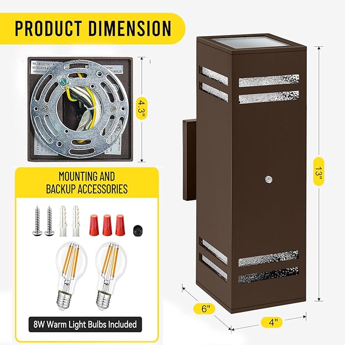 MZLITI 2-Pack Bronze Dusk to Dawn Outdoor Lights, Wall Light Wtih LED Bulbs - Image 5
