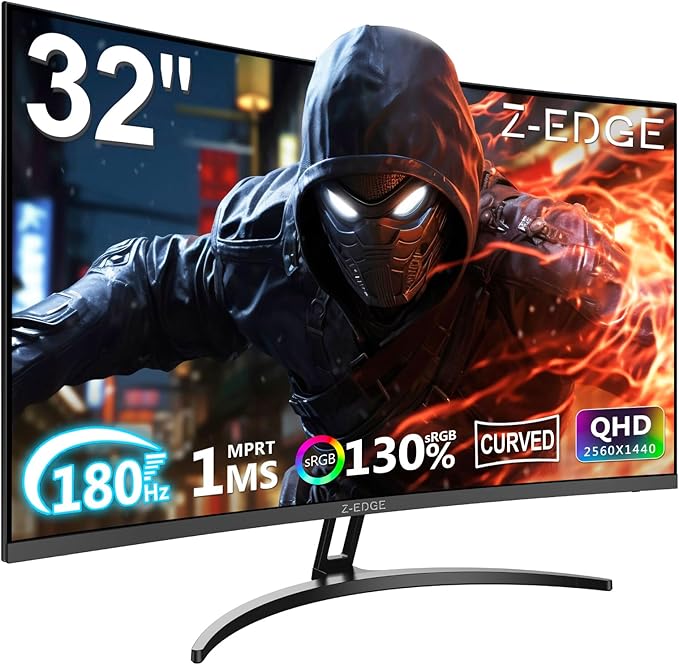 Z-Edge 32 inch Curved Gaming Monitor, QHD 1440P 180Hz 165Hz 144Hz Curved Monitor by ZZ-EDGE