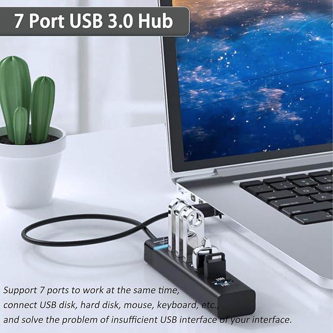 Upgraded USB Hub 3.0, VIENON 7-Port USB Extender Splitter - Image 2