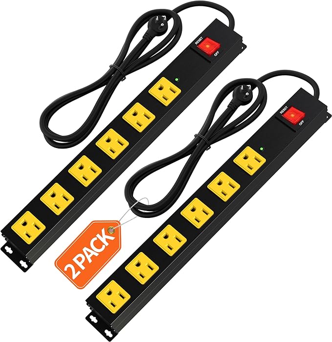 Heavy Duty 6 Outlet Metal Long Power Strip, 2700J Surge Protector by Unknown