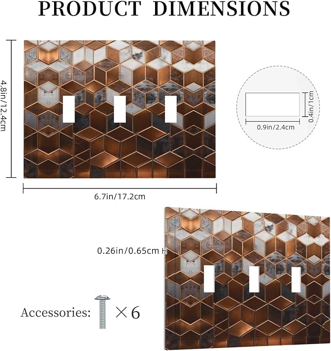 Bvtewkhz Brown Abstract Luxury Modern Geometric Cubic Marble 3 Gang Triple - Image 4