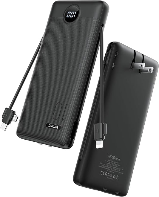 VRURC Portable Charger with Wall Plug, 10000mAh Slim Portable Charger Built in by Home