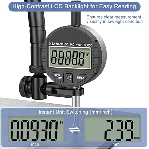 HDLNKAK Electronic Digital Dial Indicator Gauge 0-12.7mm/0.5” Inch/Metric - Image 3