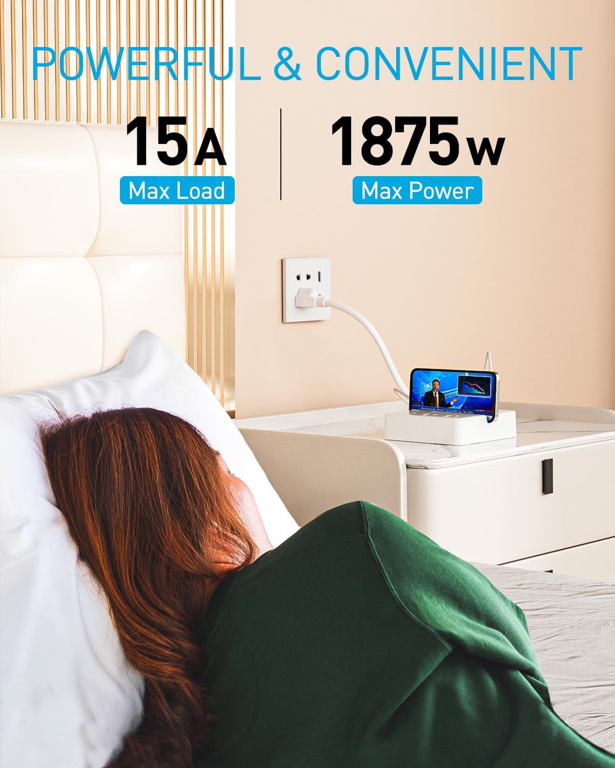 Remote Control Power Strip with 3 RF Controlled Outlets Surge Protector Power Strip with 3 USB Ports, Phone Holder, 15A/1875W 4ft Cord Remote Control Outlet Plug for Home Office