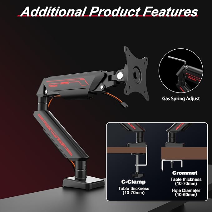 Fydeamer Monitor Arm for 17-35" Screens up to 24.2 lbs, Ergonomic Gas Spring - Image 7