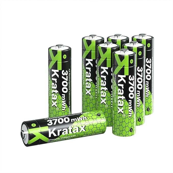 Kratax 8 Count AA Rechargeable Lithium Batteries 3700mWh High Capacity Double A by Kratax