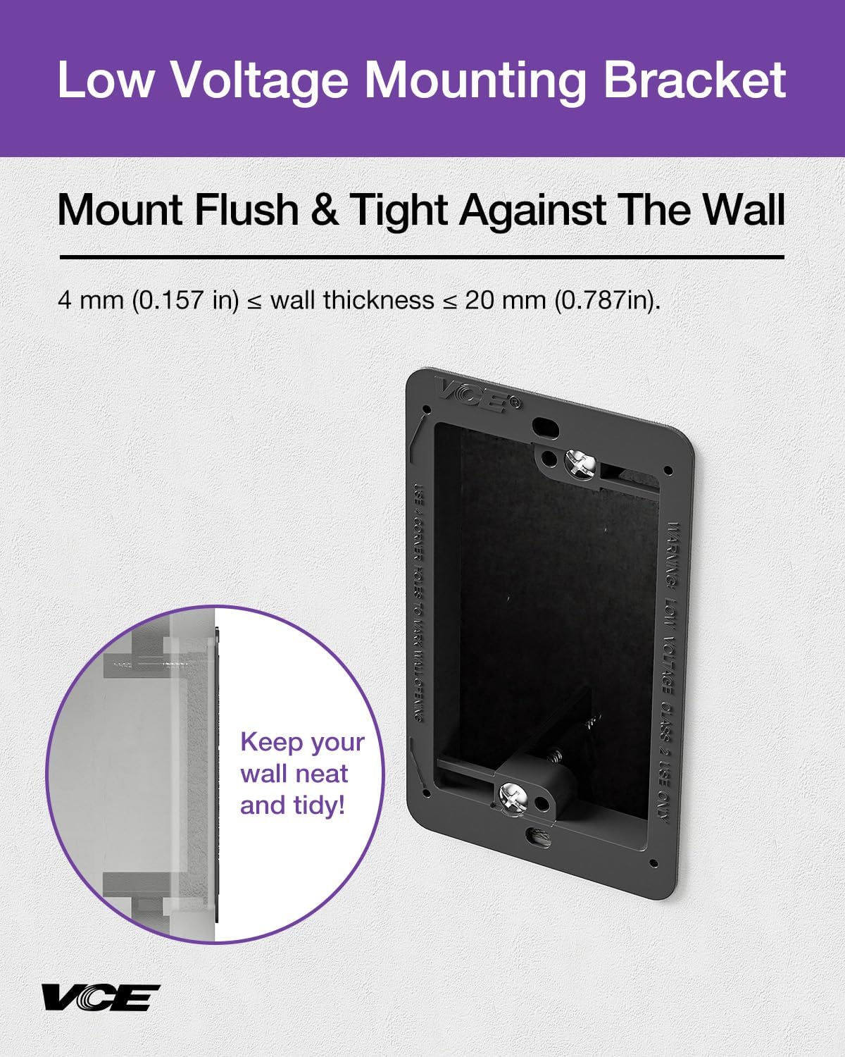 VCELINK Low Voltage Mounting Bracket, Flush Low Voltage Box, Black 5-Pack | With Alignment Holes for Easy Installation, Flush Mount for Single Gang Wall Plate