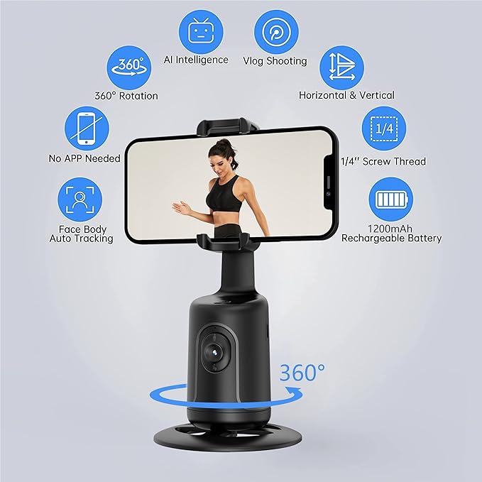 Auto Face Tracking Tripod, 360° Rotation Body Phone Camera Mount Smart Shooting - Image 9