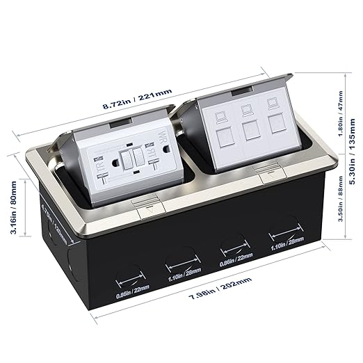 KYHSHJ Dual Pop-Up Floor Electrical Outlet Box Kit，20 Amp Stainless Steel GFCI - Image 4