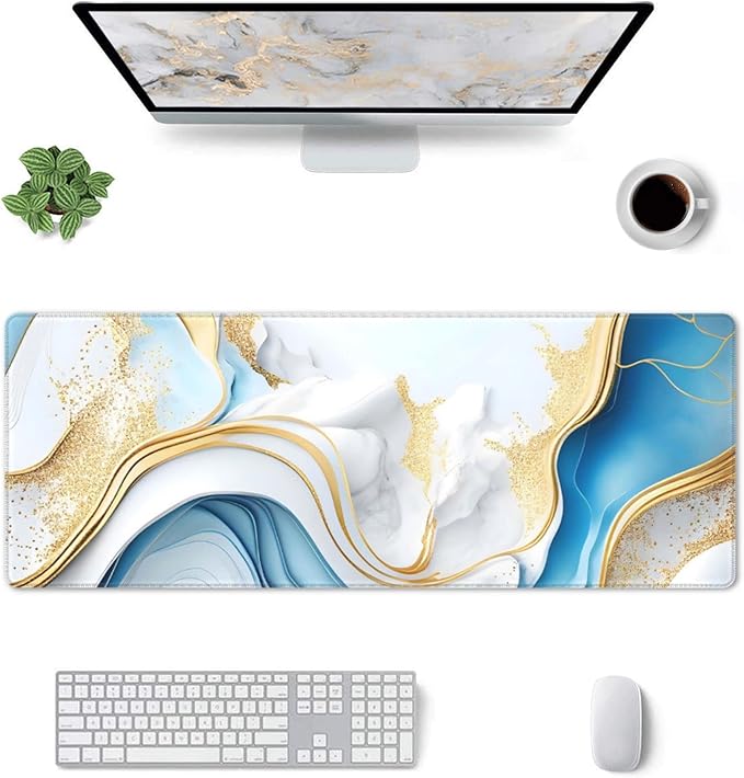 Swirl of Blue Gold Marble Extended Big Mouse Pad Large, XL Gaming Mouse Pad - Image 2