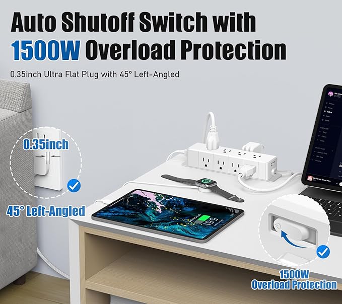 40W Fast Charging Under Desk Power Strip, 12 Outlet Mountable Power Strip - Image 4