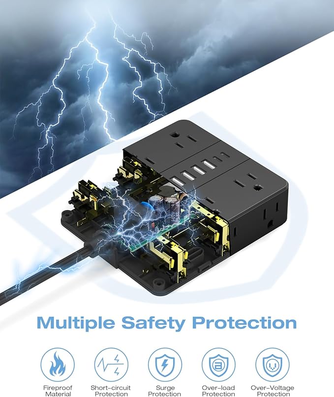 AOFO 20FT Surge Protector Power Strip, 12 AC Outlets - Image 2