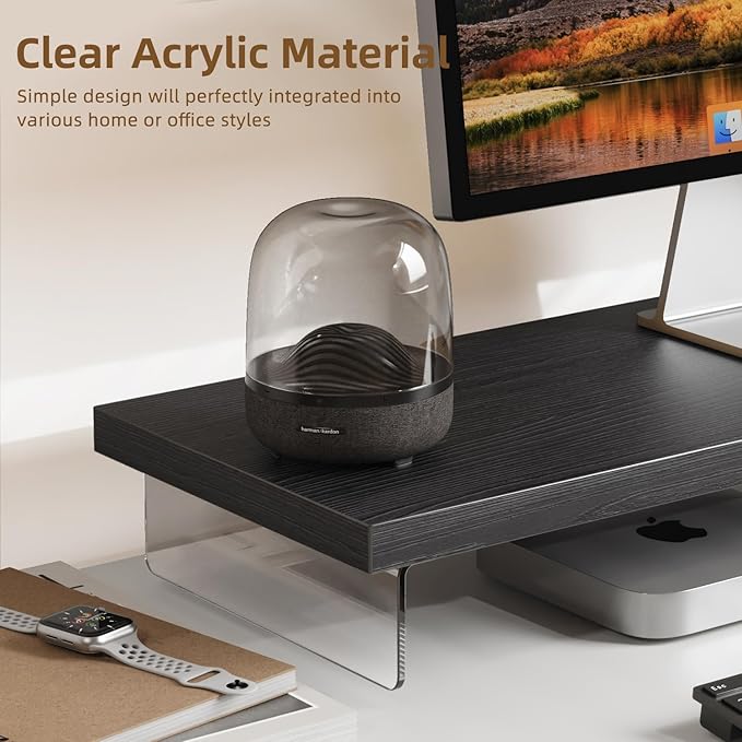 SSWOOD Monitor Stand Riser, Wood & Acrylic Computer Monitor Stand Desk Desktop - Image 3