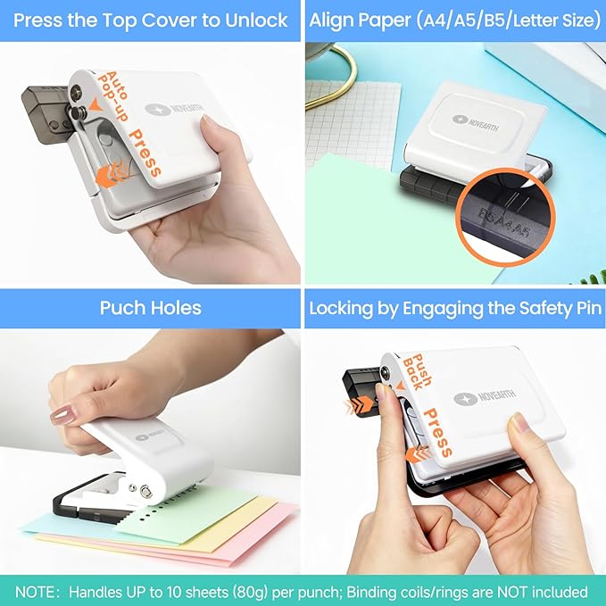 10-Hole Binding Machine for Planners, Metal Punch Loose Leaf Tool 26 Holes for - Image 3