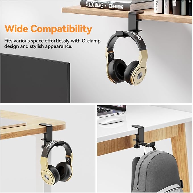 Yocice Headphone Hanger Holder Stand-Under Desk Headphone Hanger， Headset Hook - Image 5