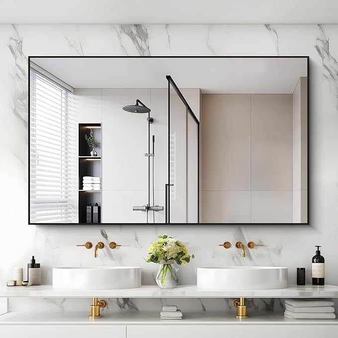 Black Bathroom Mirror for Wall, 30x50 Inch Rectangle Mirrors - Image 2