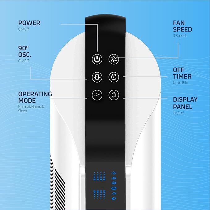 NEXAIR 42” Oscillating Tower Fan, 3 Speed Portable Fan Tower - Image 5