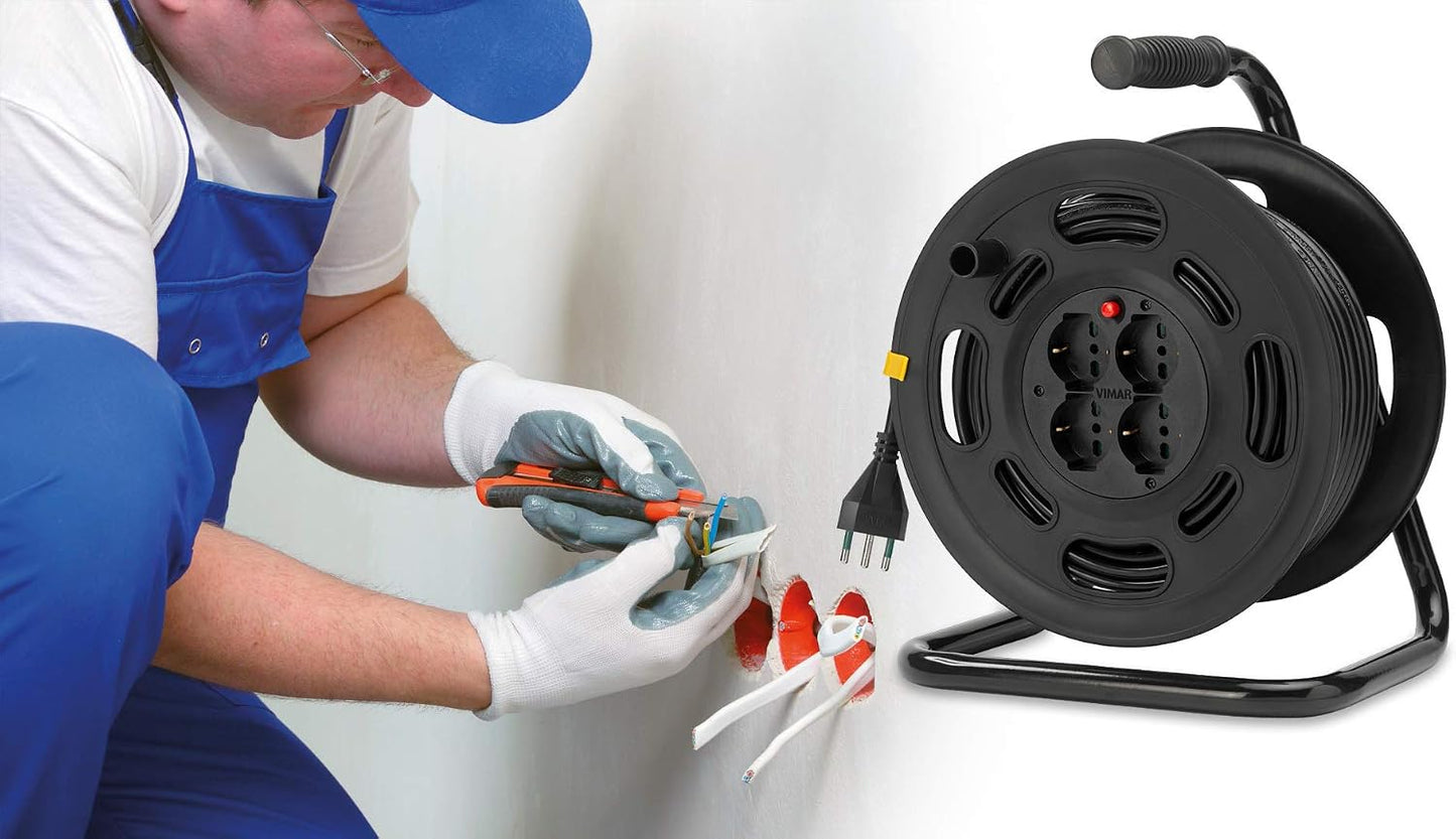 VIMAR 0P32733 Avvolgicavo 2P+T 16A 230V~ con Disgiuntore Termico di Protezione, Multicolore