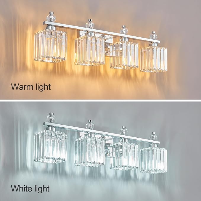 FDPBY Vanity Lights 4-Light Modern Crystal Vanity Light Chrome Bathroom Light - Image 2