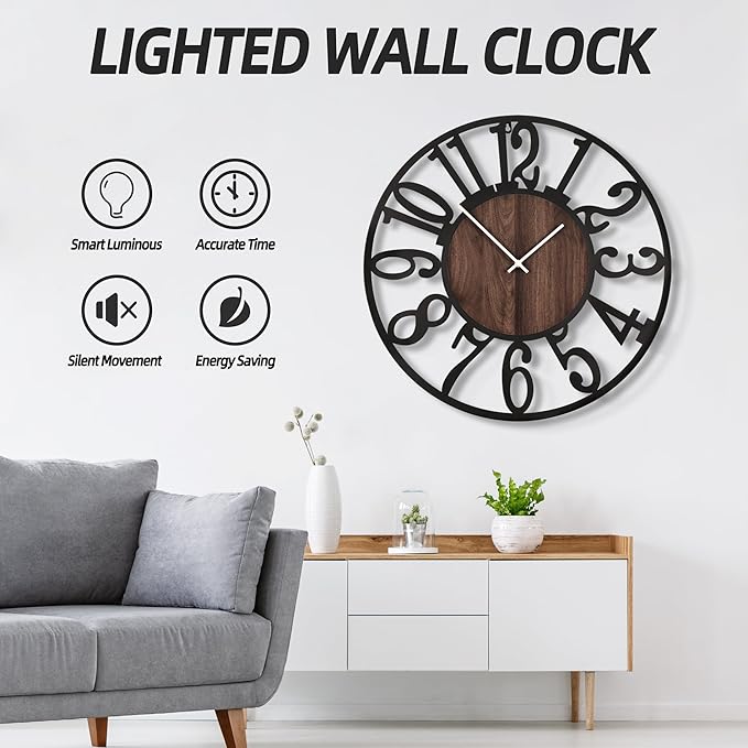 LEIKE Large Wall Clocks with Night Light Battery Operated, Silent Non Ticking - Image 7
