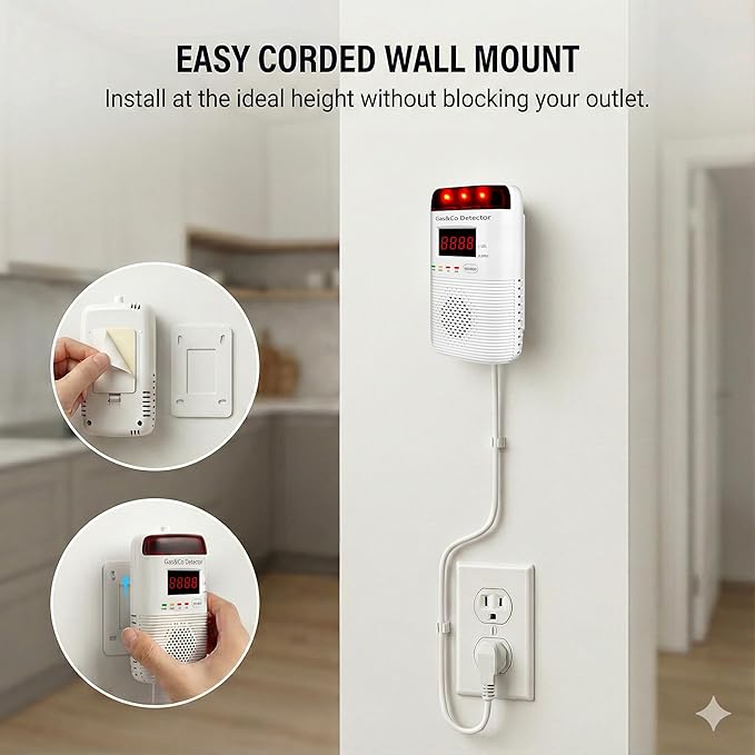 2 Packs Combination Gas & Carbon Monoxide Detectors Plug in, Portable CO - Image 5