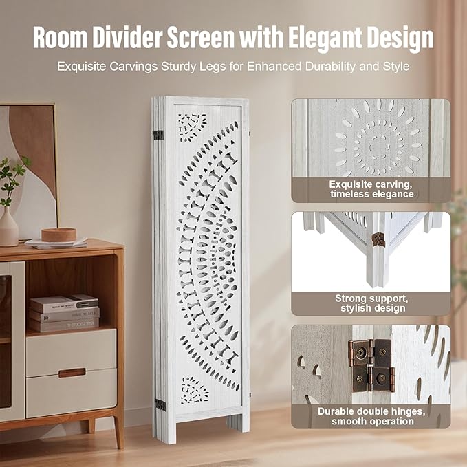 ALeesing 6 Panel Wood Room Divider Fully Assembled, Decorative Room Dividers - Image 3